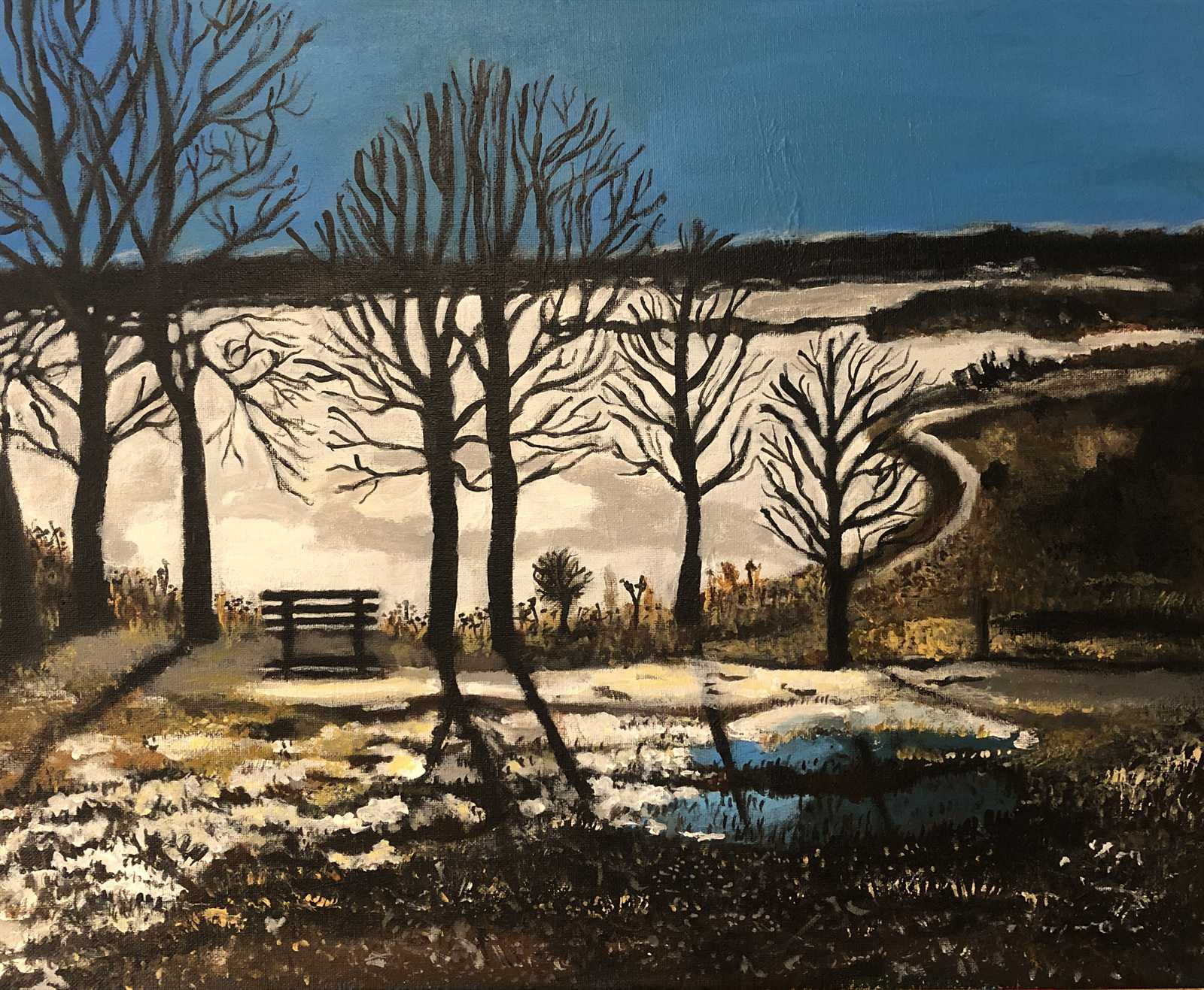 Winter at the Grove — acrylic painting by Uta Raina